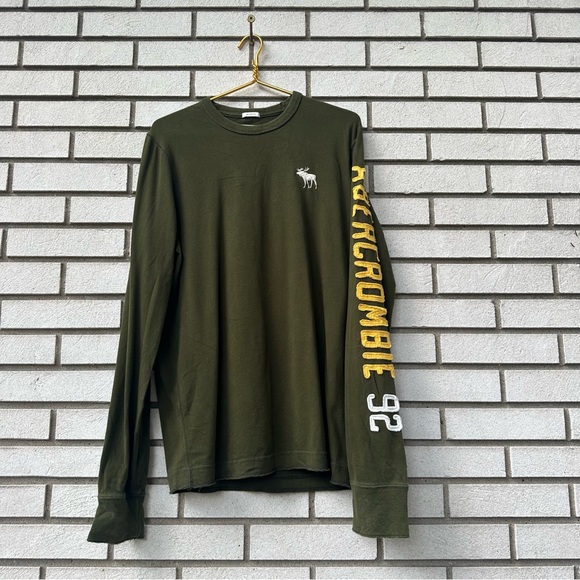 Abercrombie & Fitch Olive Green Long Sleeve Logo Spellout Shirt XL Muscle Fit - Picture 1 of 8